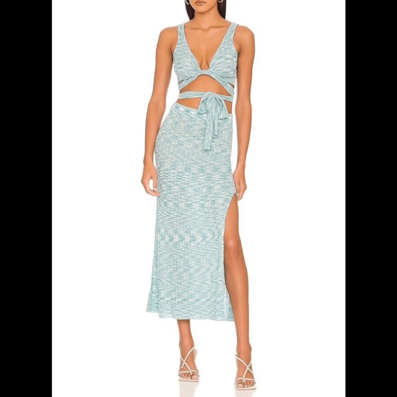 L*Space Zephyr Knit Midi Skirt & Zephyr Wrap Top Poolside/Blue Size L - Picture 1 of 14